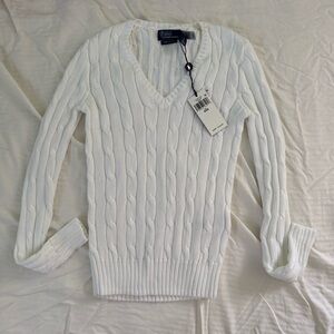 NWT Ralph Lauren Ivory Cable Knit V-Neck Sweater